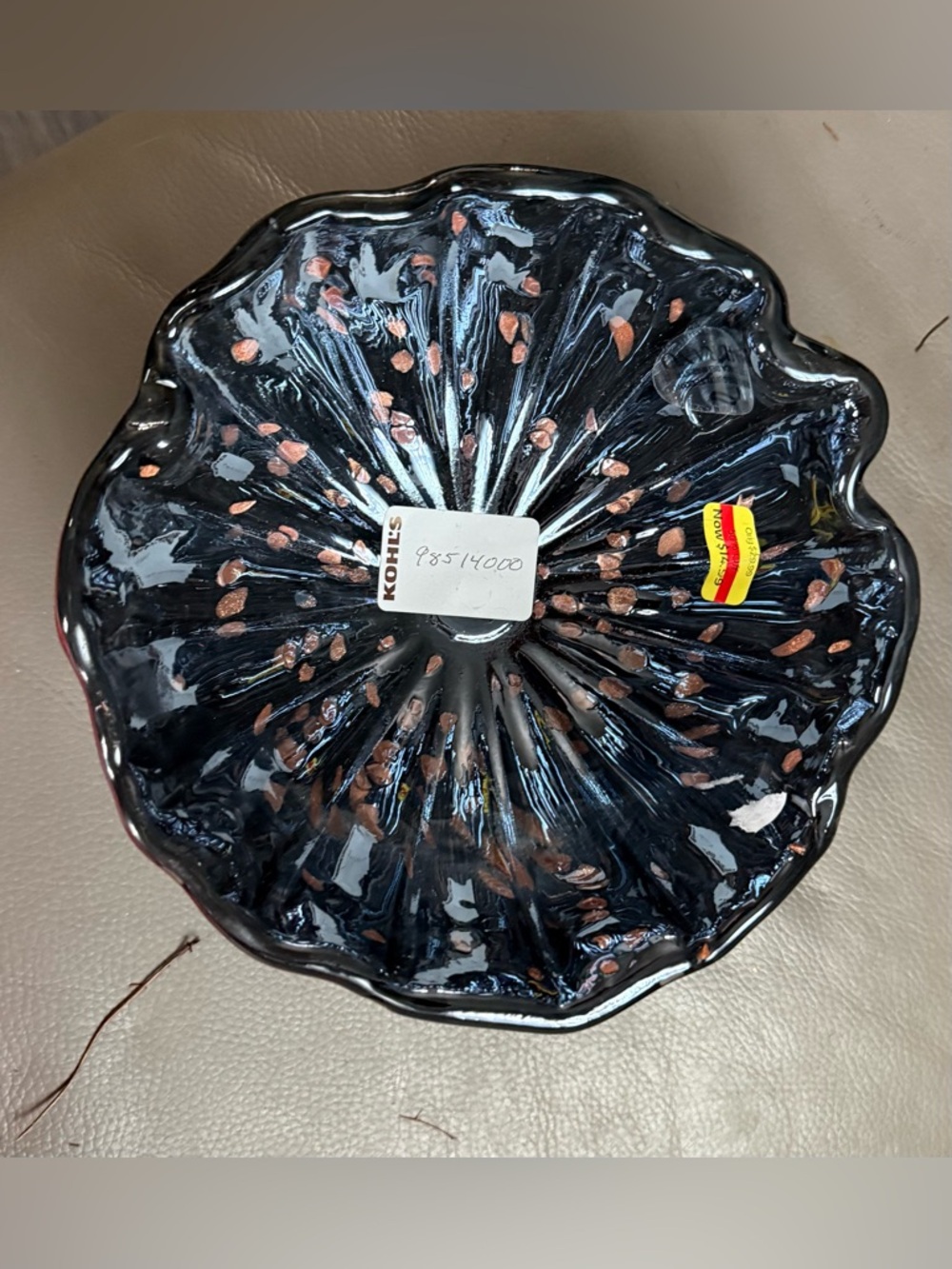 Kohl's Black Glass Decorative Bowl with Copper Flecks Accent